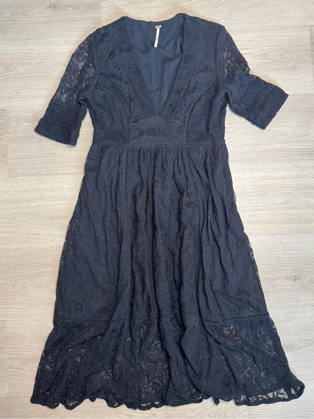 Free People Little Black Dress Lace Mountain Laurel Midi Dress Embroidered Boho